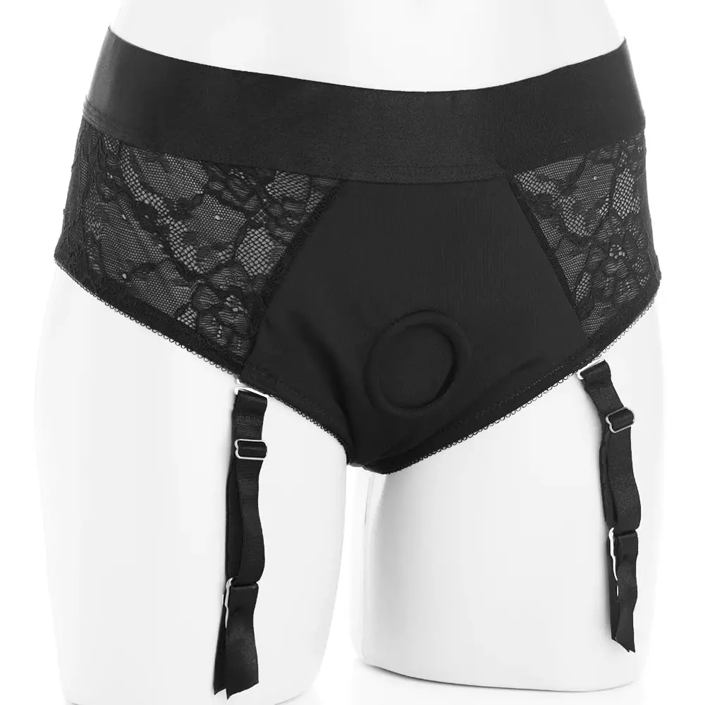 Strap U Laced Seductress Crotchless Panty Harness In BK S-M